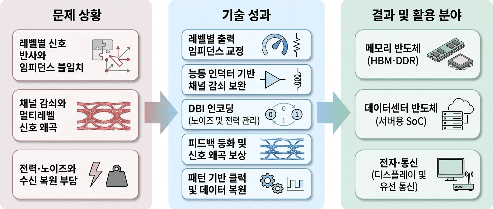 고속 데이터 링크에서 **신호 무결성·전력 효율·수신 안정성**을 함께 확보하는 PAM-4 SerDes 기술입니다.